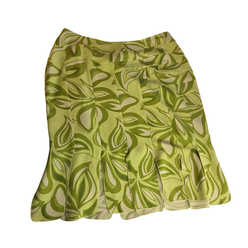 Essential G Womens Silk Skirt Size 12 Lime Green NWT Abstract Leaf Mod Scalloped